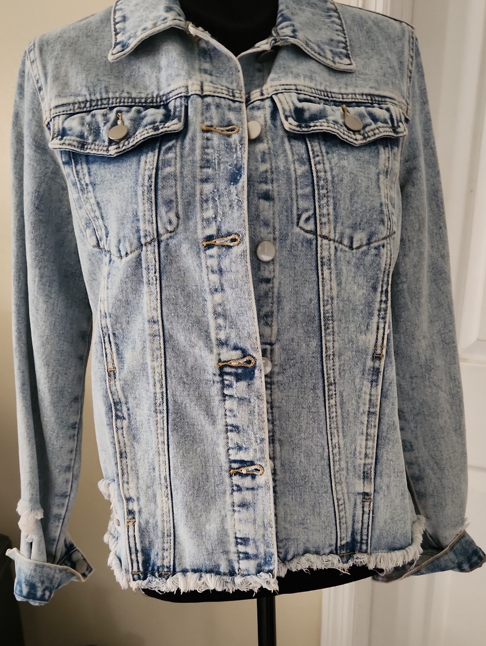 Light Wash Distressed Denim Jacket With True Vintage Look